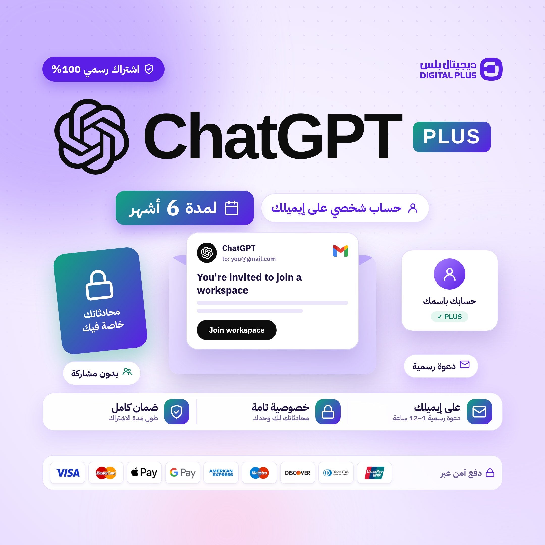 اشتراك شات جي بي تي بلس (شخصي) لمدة 6 اشهر