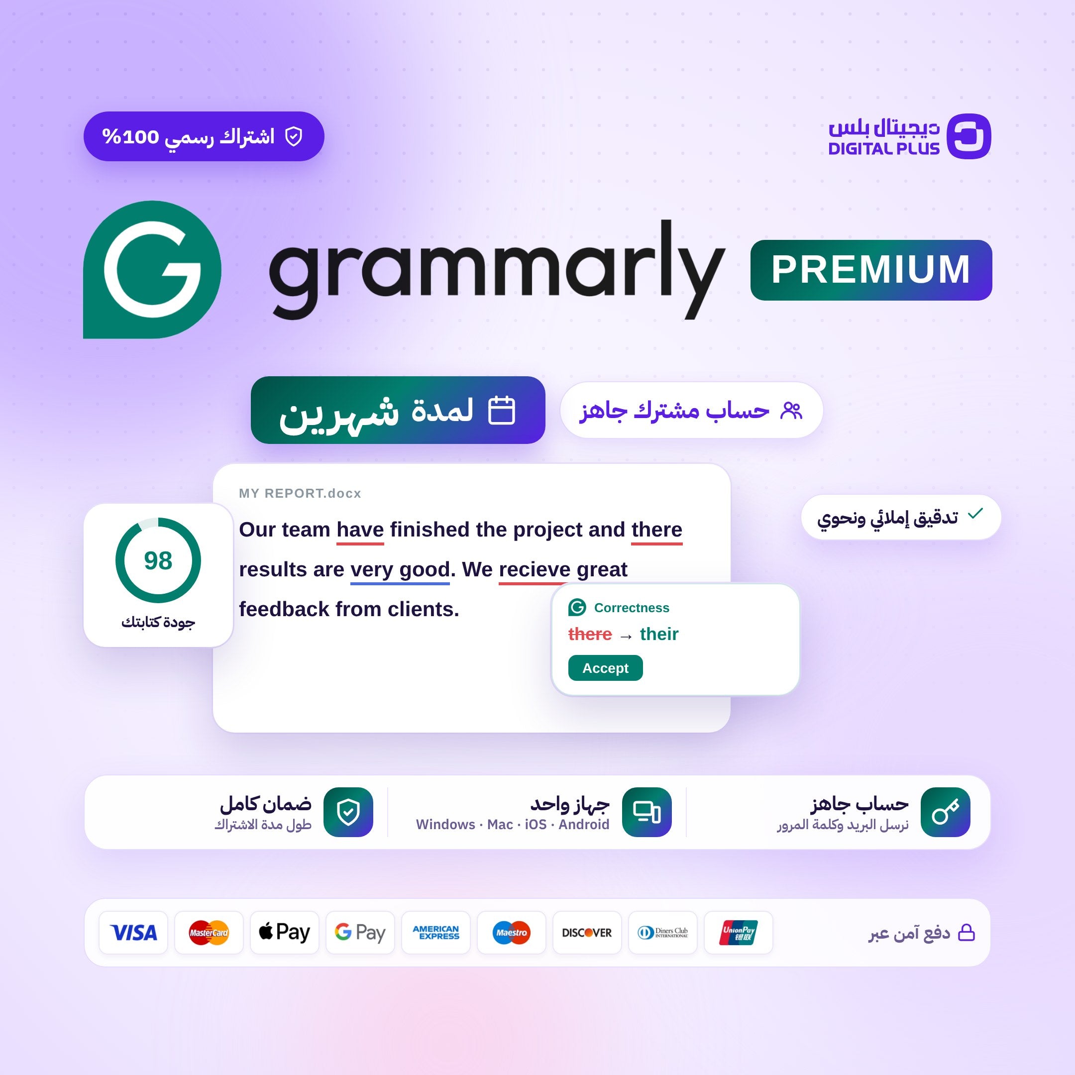 اشتراك جرامرلي لمدة شهرين (مشترك) - Grammarly