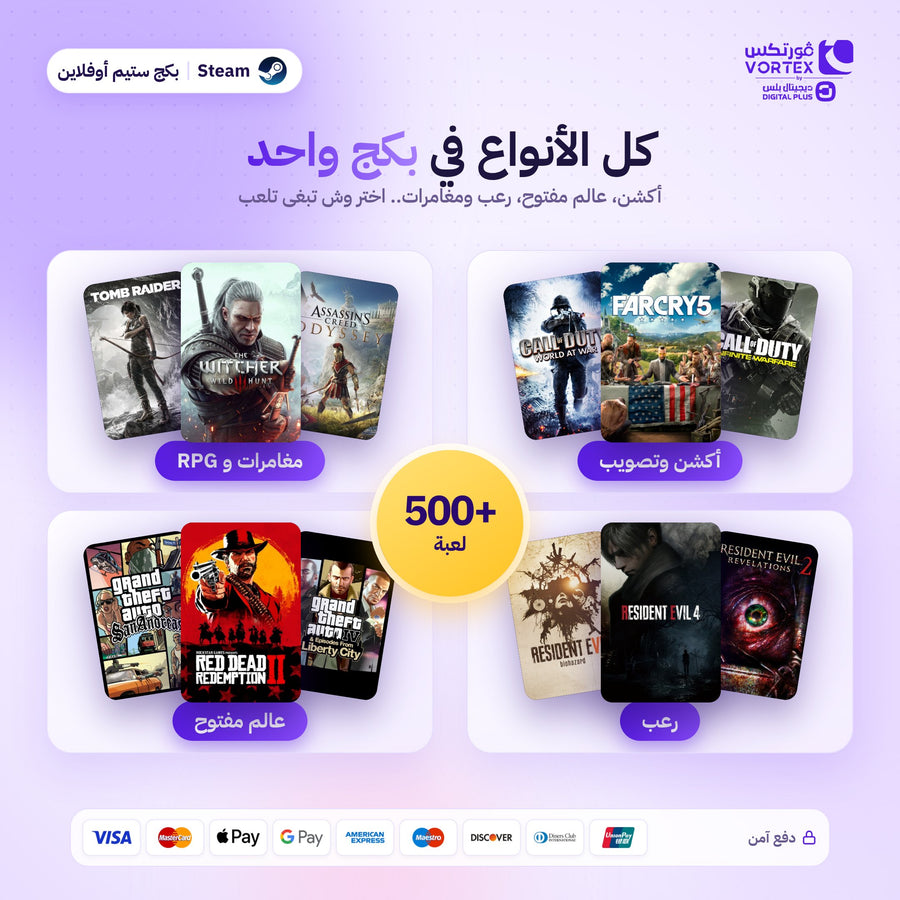 ألعاب أكشن وعالم مفتوح ورعب ومغامرات في بكج ستيم أوفلاين 500 لعبة